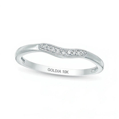 Memoire-Ring im Vintage-Stil mit Diamantbesatz und Konturform in 10K Weißgold