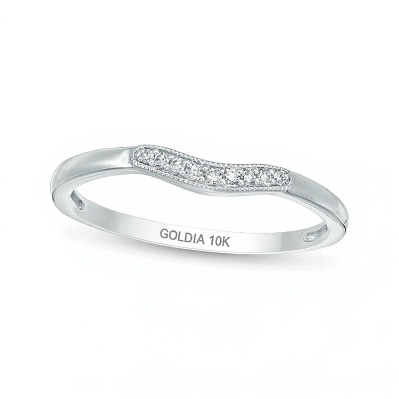 Memoire-Ring im Vintage-Stil mit Diamantbesatz und Konturform in 10K Weißgold