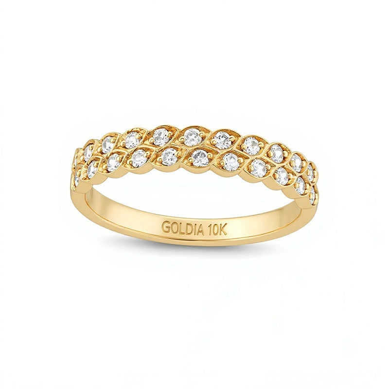 0.25 ct. Gesamtgewicht Diamant Fashion-Ring in Marquise- und Rundschliff, zweireihig, stapelbar, in 10K Gelbgold