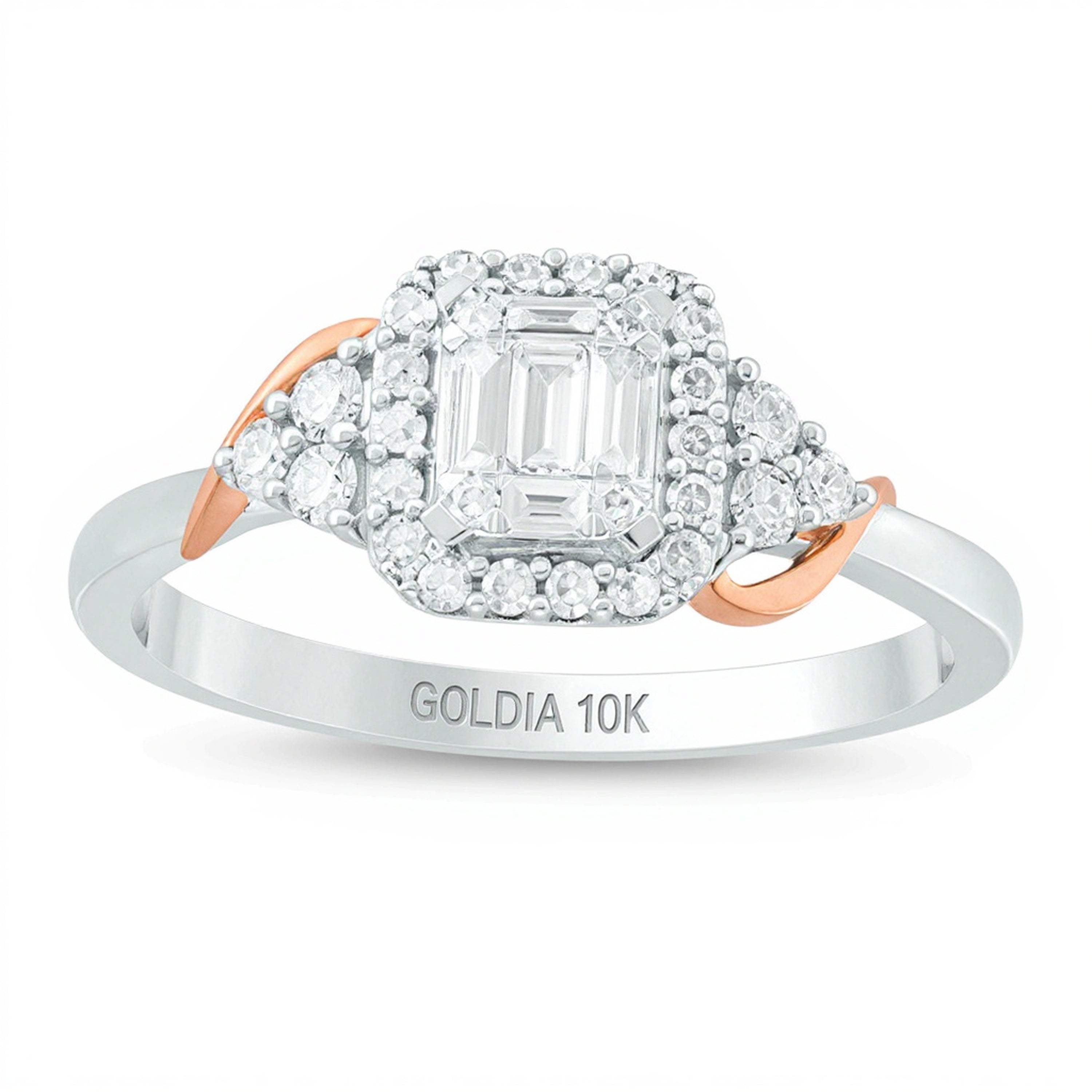 0.38 ct. Gesamtgewicht Multi-Diamant Ring mit Rahmen im Smaragdschliff in 10K Gold zweifarbig