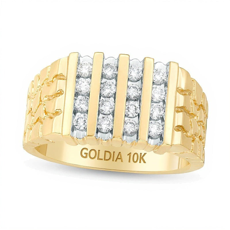 0.5 CT. Gesamtgewicht Diamant-Ring vierreihig im Nugget-Design in 10K Gelbgold