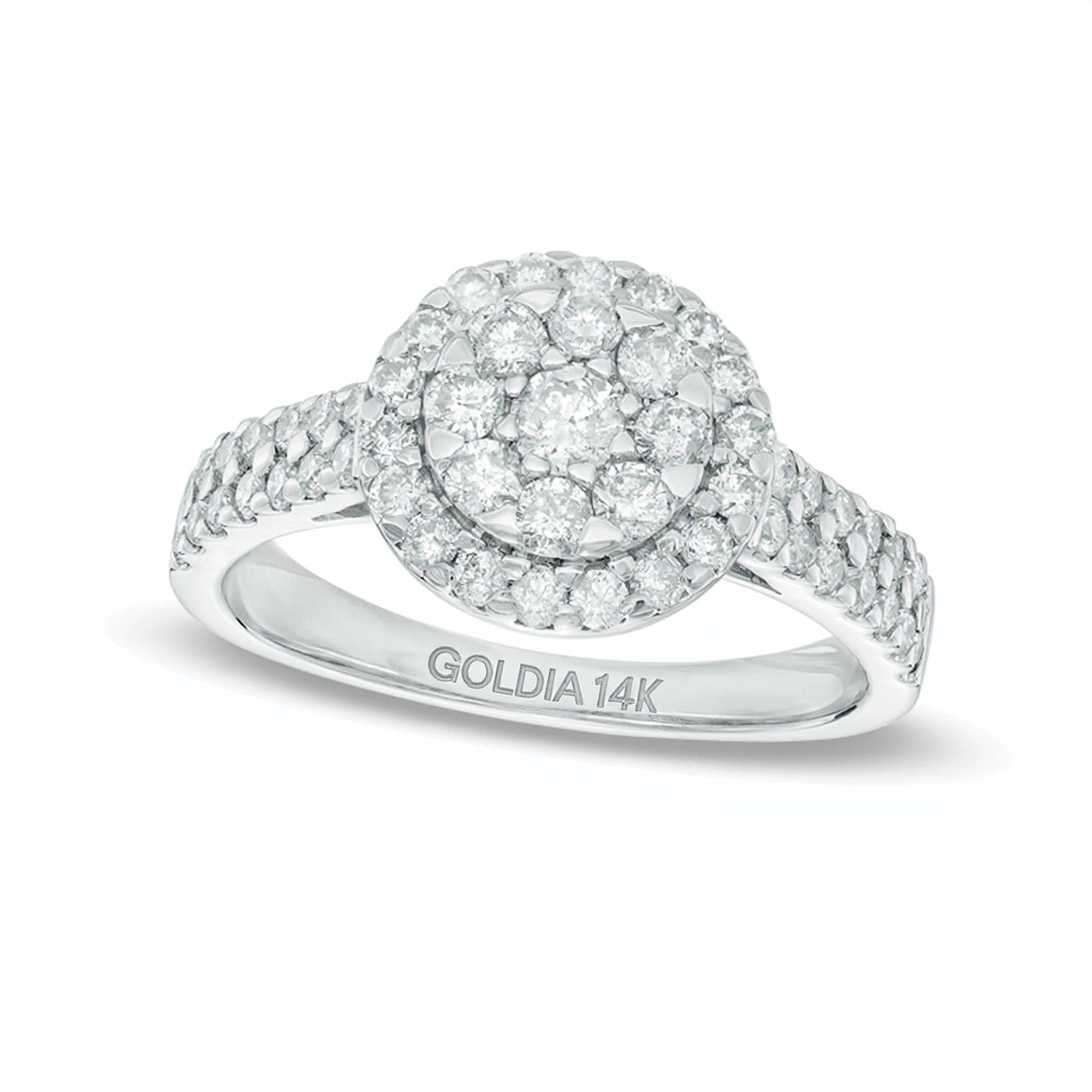 Verlobungsring mit mehreren Diamanten 1.0 ct. Gesamtgewicht und doppelter Reihe in 14K Weißgold