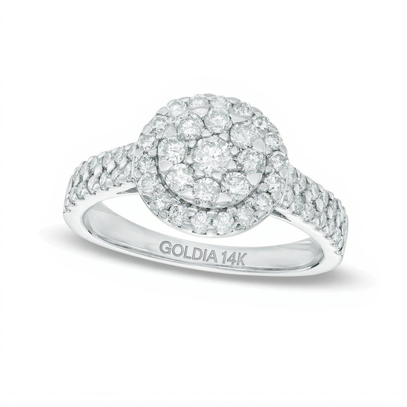 Verlobungsring mit mehreren Diamanten 1.0 ct. Gesamtgewicht und doppelter Reihe in 14K Weißgold