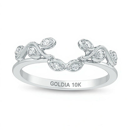 0.1 ct. Gesamtgewicht Diamant Solitär-Enhancer im Vintage-Stil mit Ranken-Motiv in 10K Weißgold