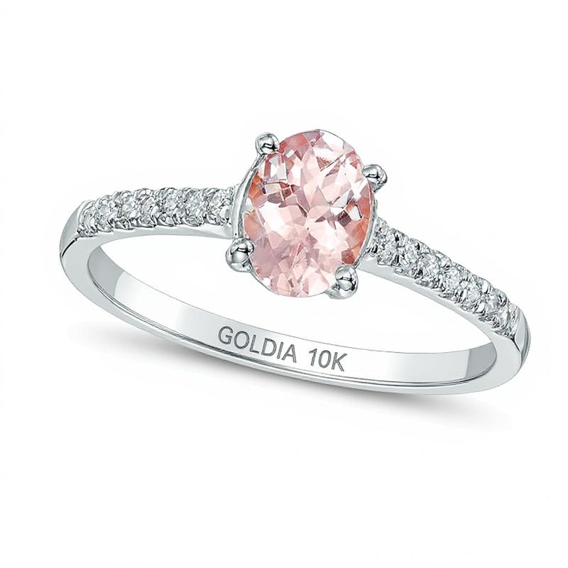 Ring mit ovalem Morganit und Diamant-Besatz in 10K Weißgold