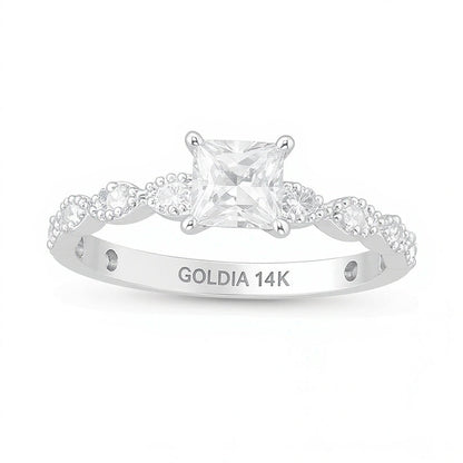 0,63 ct. Gesamtgewicht Solitär mit seitlichem Besatz Verlobungsring mit Diamanten im Princess- und Rundschliff in 14K Weißgold (I/SI2)