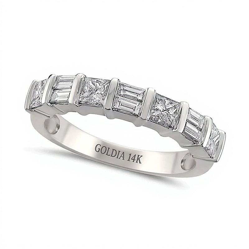 1.0 ct. Gesamtgewicht Ring mit Diamanten im Baguette- und Princess-Schliff in 14K Weißgold