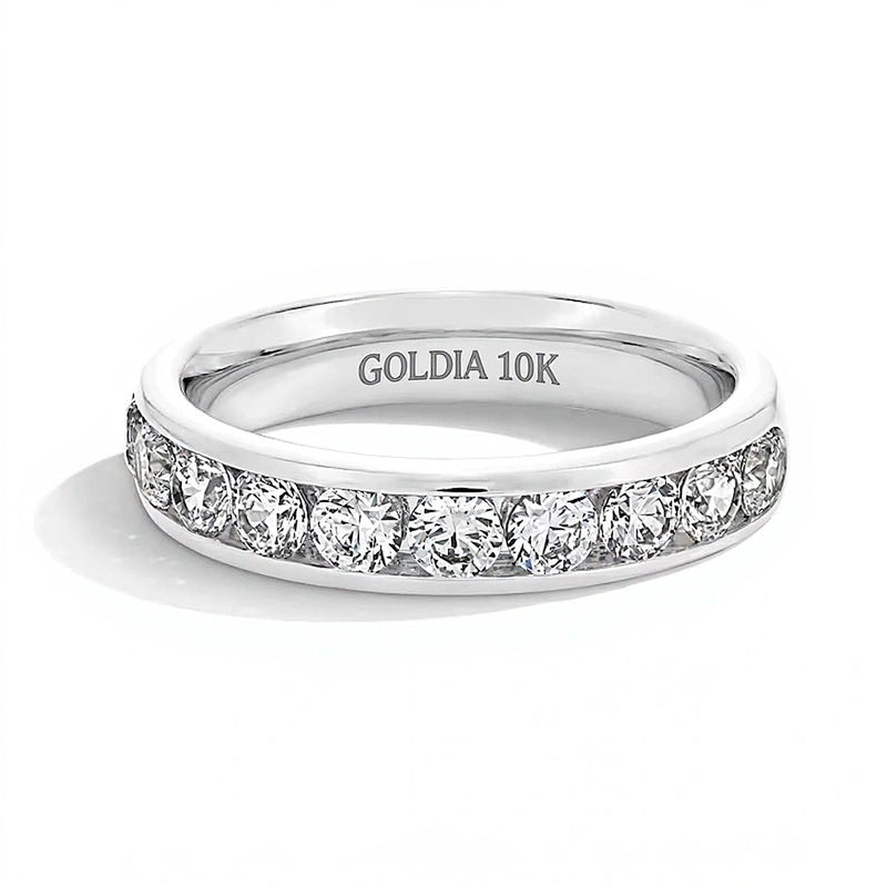 1,5 ct. Gesamtgewicht Ring mit Labordiamanten im Rundschliff, kanalgefasst, mit zehn Steinen in 10K Weißgold (F/VS2)