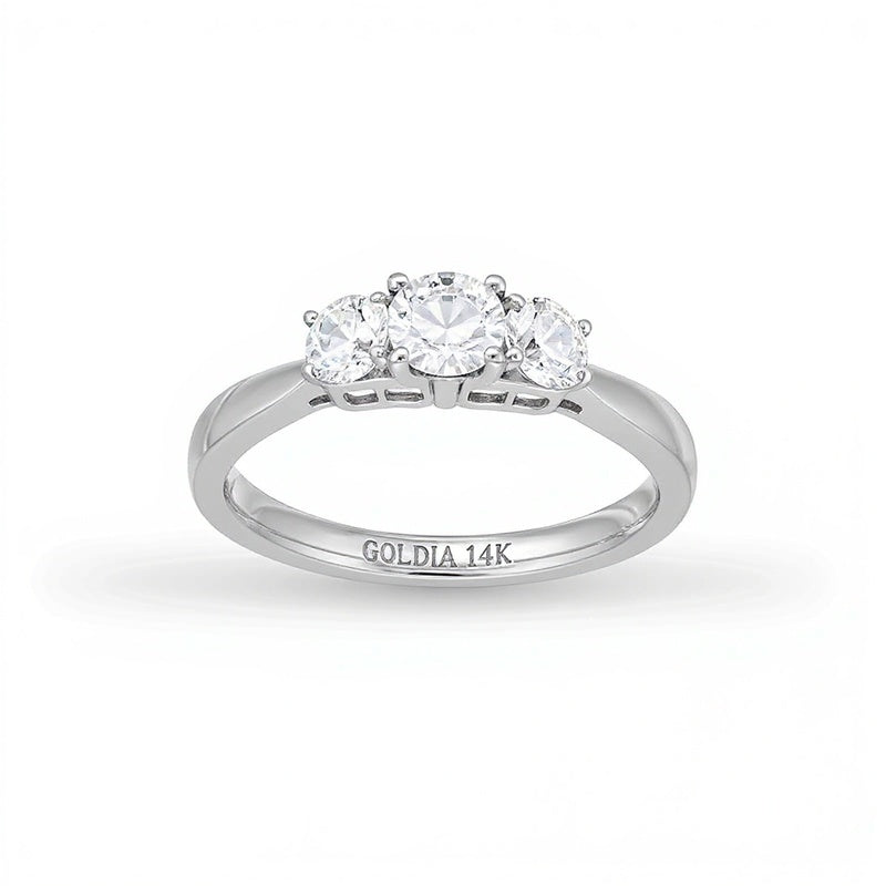 Dreistein-Verlobungsring mit runden weißen Diamanten, 1.0 ct. Gesamtgewicht, in 14K Weißgold