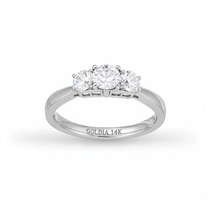 Dreistein-Verlobungsring mit runden weißen Diamanten, 1.0 ct. Gesamtgewicht, in 14K Weißgold