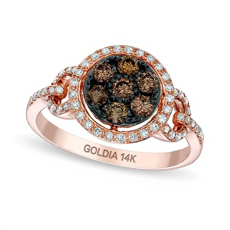 EFFY™ Collection Fashion-Ring 0,63 ct. Gesamtgewicht mit Champagner- und weißen Diamanten im Cluster-Rahmen in 14K Roségold