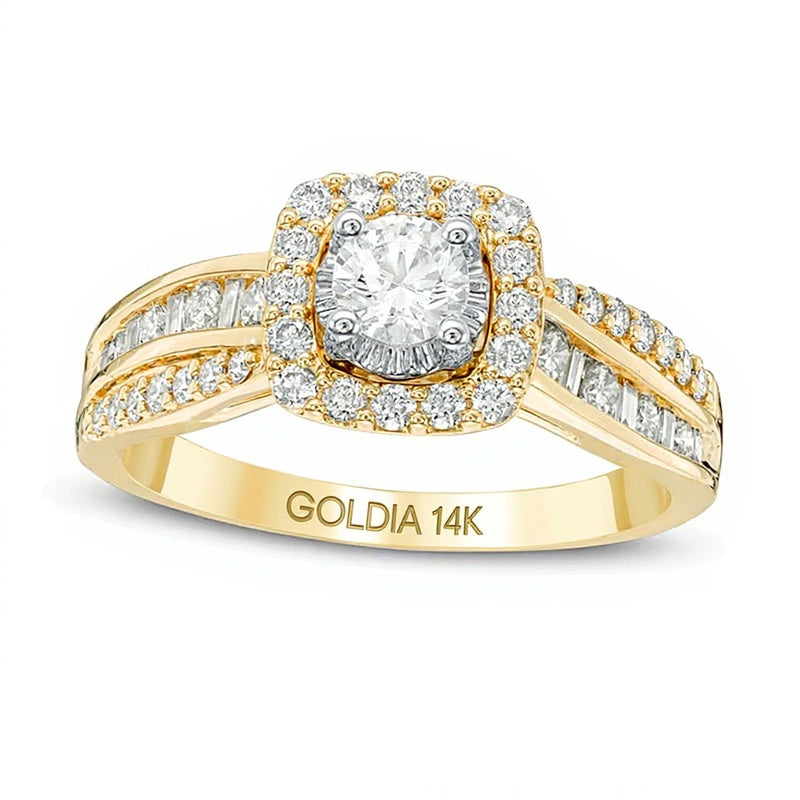 0.88 ct. Gesamtgewicht Diamant Halo-Verlobungsring in 14K Gelbgold