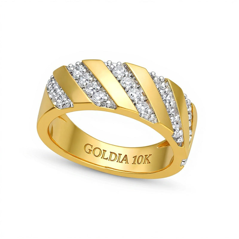 Ring mit Diamanten 0.5 ct. Gesamtgewicht, schräge Reihe, in 10K Gelbgold