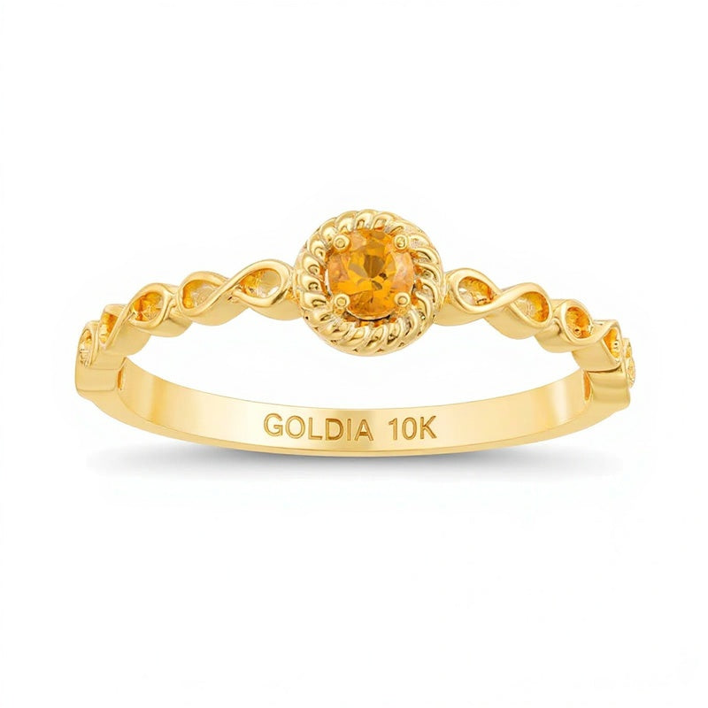 Freundschaftsring mit rundem Citrin Solitär 2,9mm und Rope-Fassung mit Infinity-Ringschiene in 10K Gelbgold