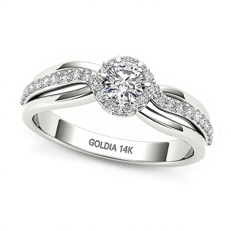 0,5 ct. Gesamtgewicht Diamant Halo-Verlobungsring in 14K Weißgold