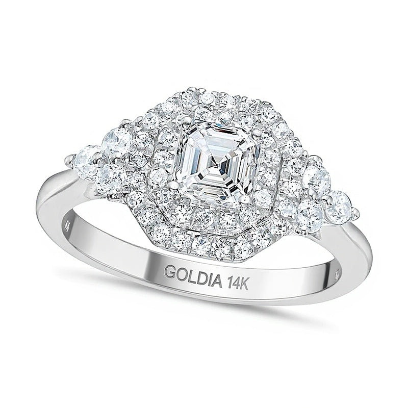1.25 CT. Gesamtgewicht Verlobungsring mit Diamanten im Asscher-Schliff und Doppel-Halo in 14K Weißgold