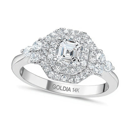 1.25 CT. Gesamtgewicht Verlobungsring mit Diamanten im Asscher-Schliff und Doppel-Halo in 14K Weißgold
