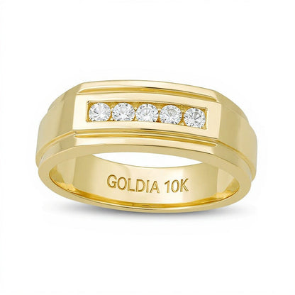 Ehering mit 0,25 ct. Gesamtgewicht Diamanten im Fünfstein-Design mit Stufenkante in 10K Gelbgold