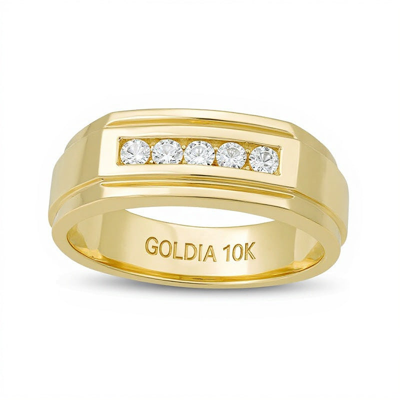 Ehering mit 0,25 ct. Gesamtgewicht Diamanten im Fünfstein-Design mit Stufenkante in 10K Gelbgold