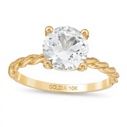 8,0 mm Solitär-Ring mit im Labor gezüchtetem weißem Saphir und Kordelschiene in 10K Gelbgold