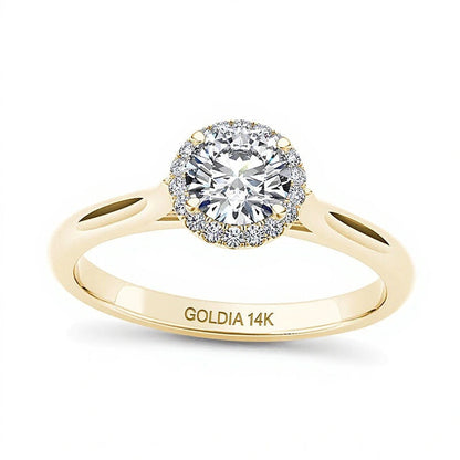 0,5 ct. Gesamtgewicht Diamant-Halo-Verlobungsring in 14K Gelbgold