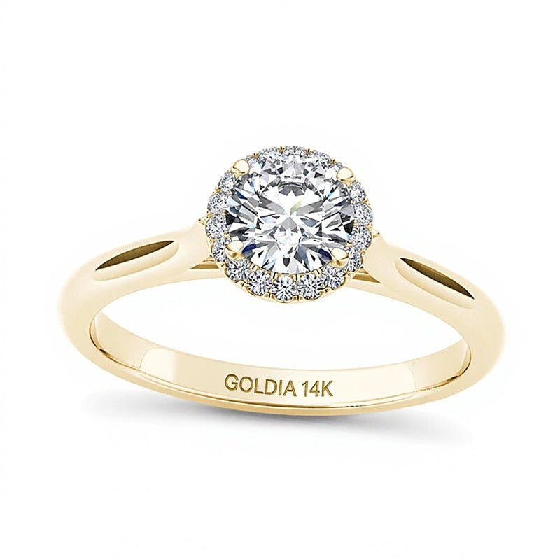 0,5 ct. Gesamtgewicht Diamant-Halo-Verlobungsring in 14K Gelbgold
