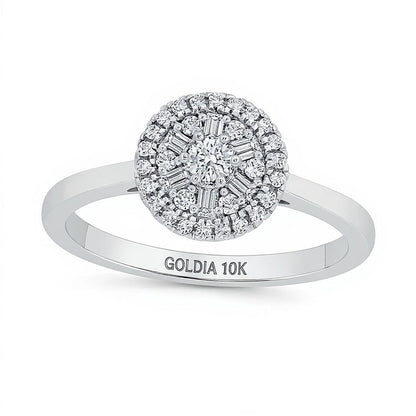 Halo-Ring mit Diamanten 0,33 ct. Gesamtgewicht in 10K Weißgold