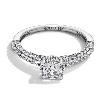 1.0 CT. Gesamtgewicht Halo-Verlobungsring mit Diamanten in 14K Weißgold