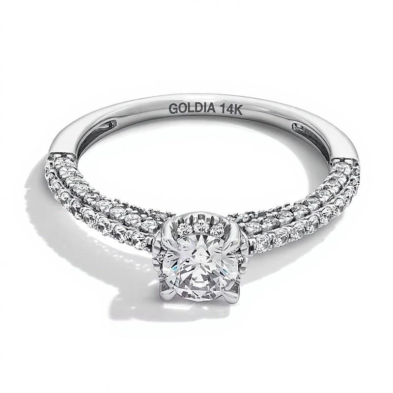 1.0 CT. Gesamtgewicht Halo-Verlobungsring mit Diamanten in 14K Weißgold