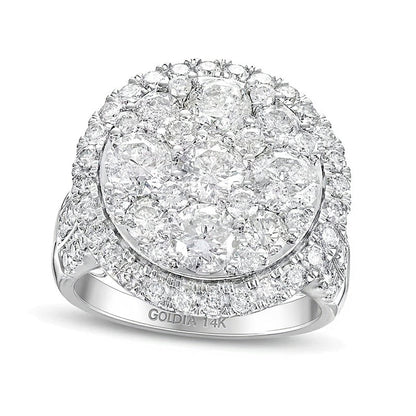 4.0 ct. Gesamtgewicht Multi-Diamant Verlobungsring mit Rahmen und mehrreihiger Schiene aus 14K Weißgold