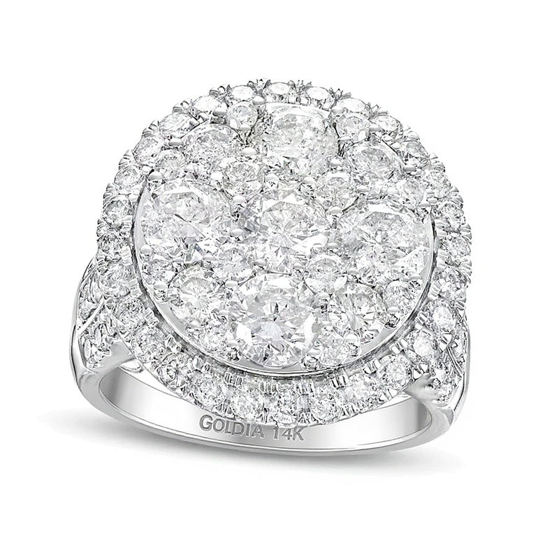 4.0 ct. Gesamtgewicht Multi-Diamant Verlobungsring mit Rahmen und mehrreihiger Schiene aus 14K Weißgold