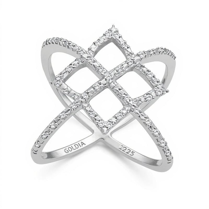 0.13 ct. Gesamtgewicht Diamant Art-Déco Orbit-Ring aus rhodiniertem Sterlingsilber