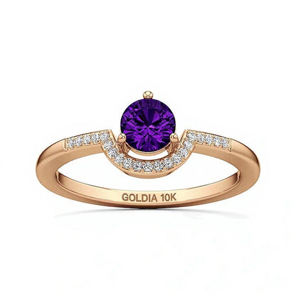 5,0 mm Amethyst und 0,05 ct. Gesamtgewicht Diamant Contour-Ring in 10K Roségold