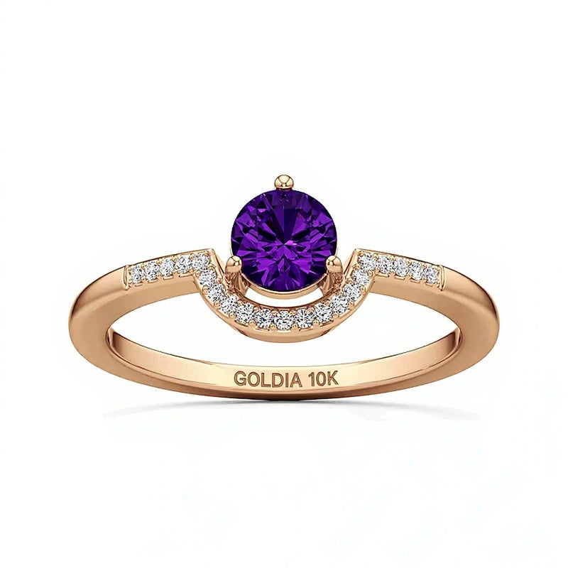 5,0 mm Amethyst und 0,05 ct. Gesamtgewicht Diamant Contour-Ring in 10K Roségold
