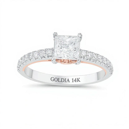 1.0 CT. Gesamtgewicht Diamant-Verlobungsring im Princess-Schliff in 14K Gold Bicolor