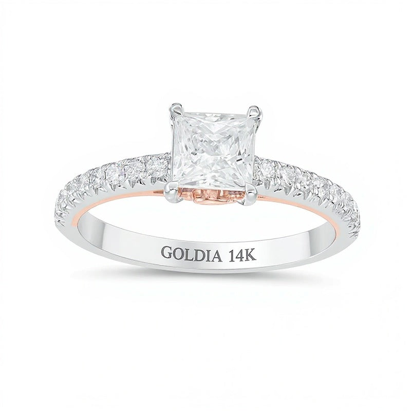 1.0 CT. Gesamtgewicht Diamant-Verlobungsring im Princess-Schliff in 14K Gold Bicolor