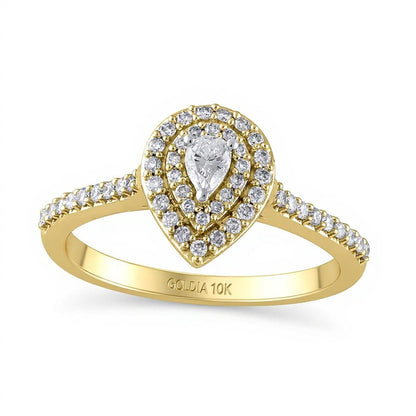 0,5 ct. Gesamtgewicht Verlobungsring mit tropfenförmigem Diamant und Halo in 10K Gelbgold