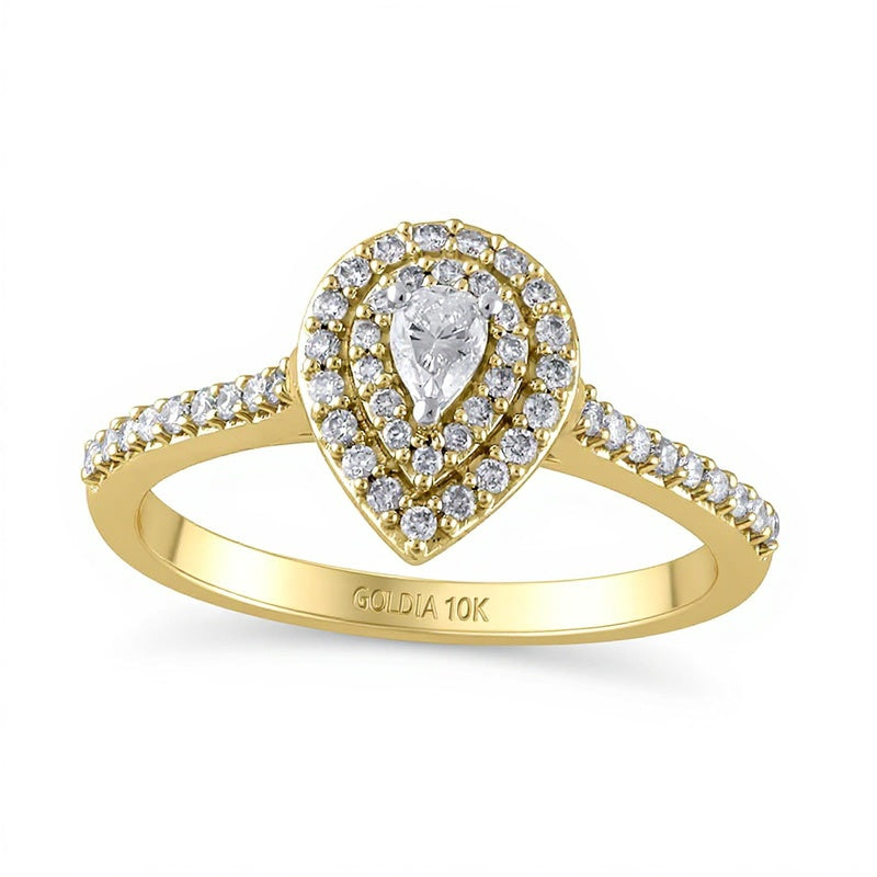 0,5 ct. Gesamtgewicht Verlobungsring mit tropfenförmigem Diamant und Halo in 10K Gelbgold