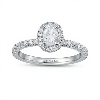 1.0 CT. Gesamtgewicht Verlobungsring mit Halo und ovalem Diamanten in 14K Weißgold (I/I2)