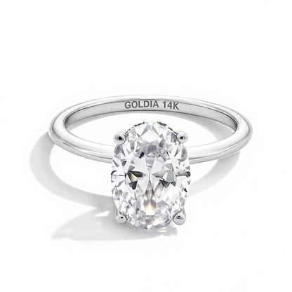 2.75 CT. Gesamtgewicht Solitär-Verlobungsring mit ovalem Labordiamant und Hidden Halo in 14K Weißgold (F/VS2)