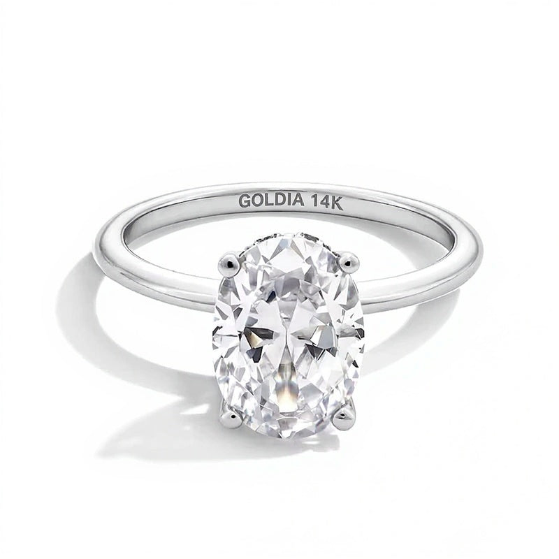 2.75 CT. Gesamtgewicht Solitär-Verlobungsring mit ovalem Labordiamant und Hidden Halo in 14K Weißgold (F/VS2)