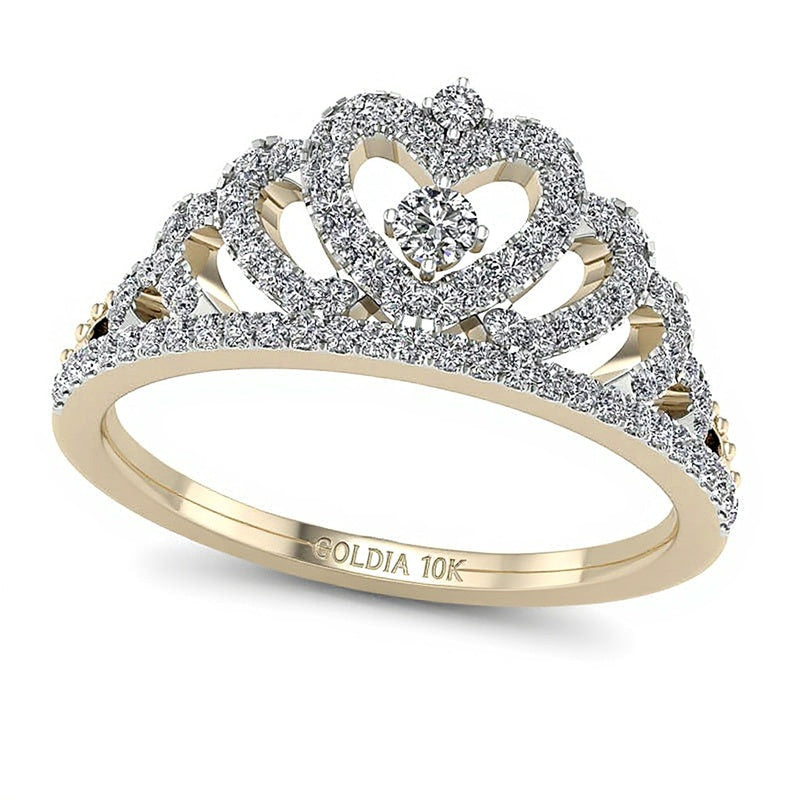 0.33 ct. Gesamtgewicht Diamant Herz-Krone Fashion-Ring in 10K Gelbgold
