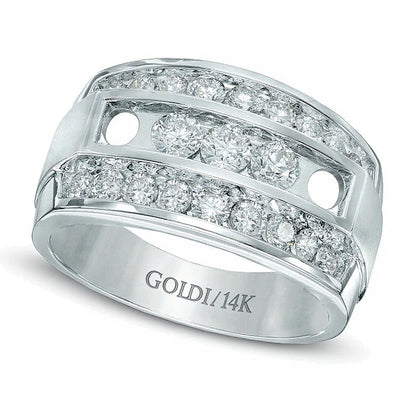 Dreireihiger Diamant-Ring 2.0 ct. Gesamtgewicht in 14K Weißgold