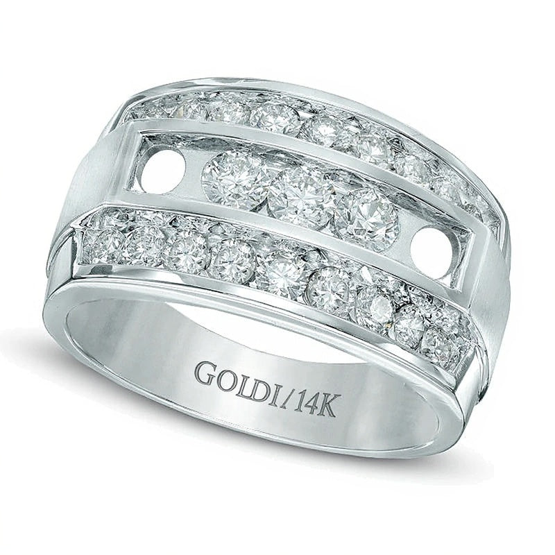 Dreireihiger Diamant-Ring 2.0 ct. Gesamtgewicht in 14K Weißgold