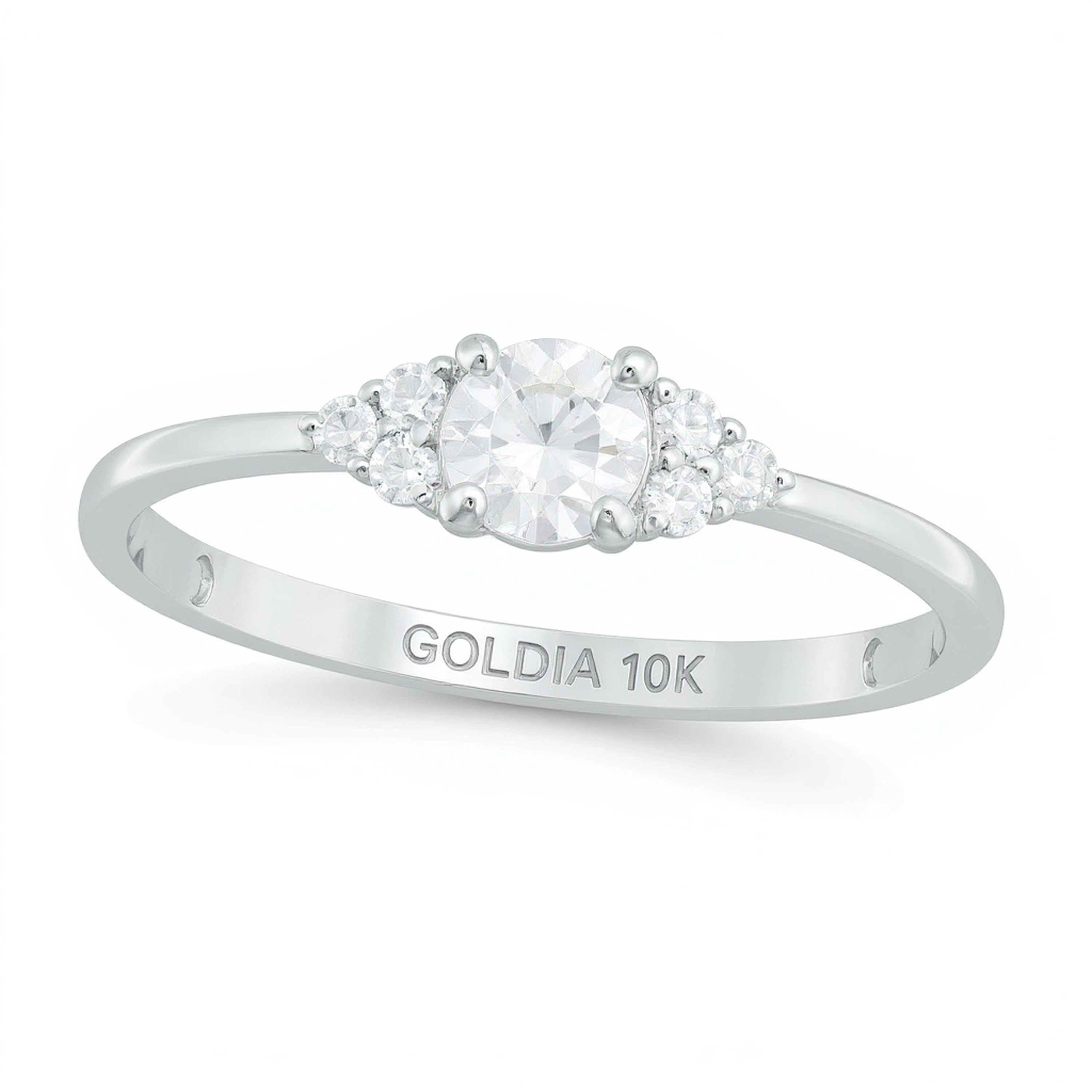 0,33 ct. Gesamtgewicht Diamant Solitär mit seitlichem Besatz Verlobungsring in 10K Weißgold