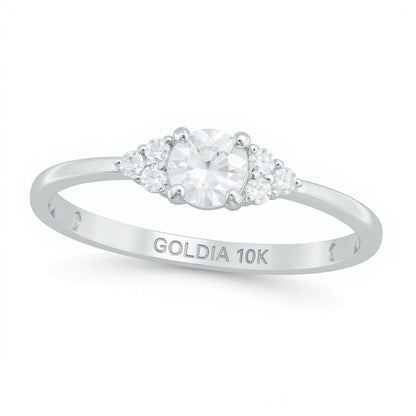 0,33 ct. Gesamtgewicht Diamant Solitär mit seitlichem Besatz Verlobungsring in 10K Weißgold