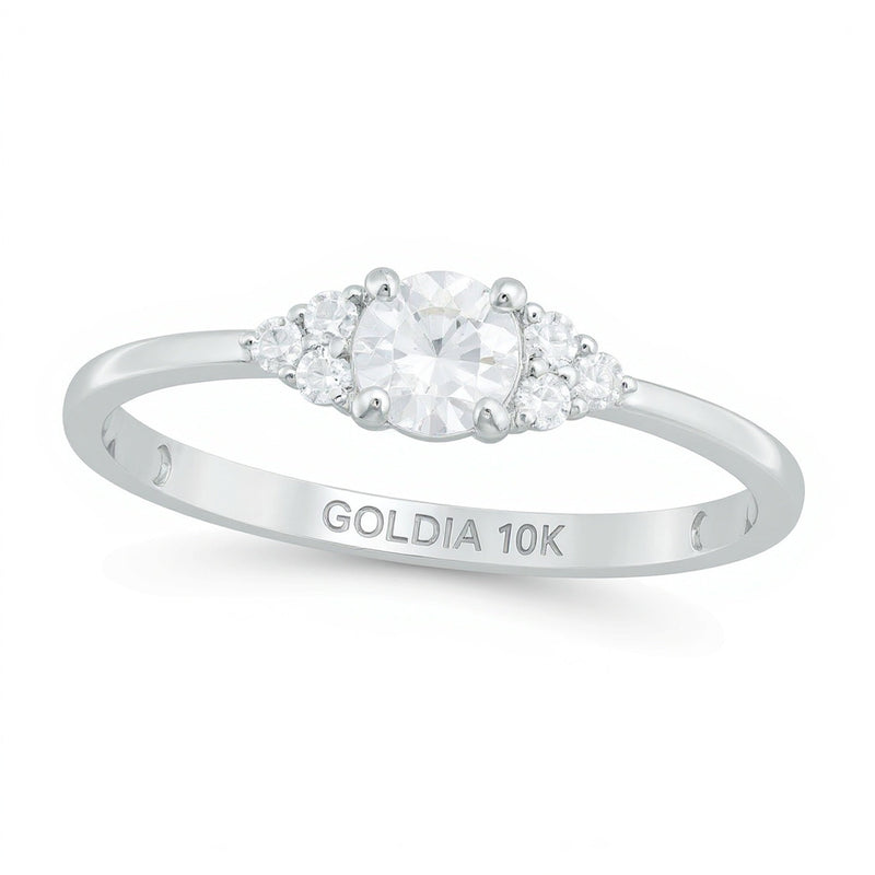0,33 ct. Gesamtgewicht Diamant Solitär mit seitlichem Besatz Verlobungsring in 10K Weißgold