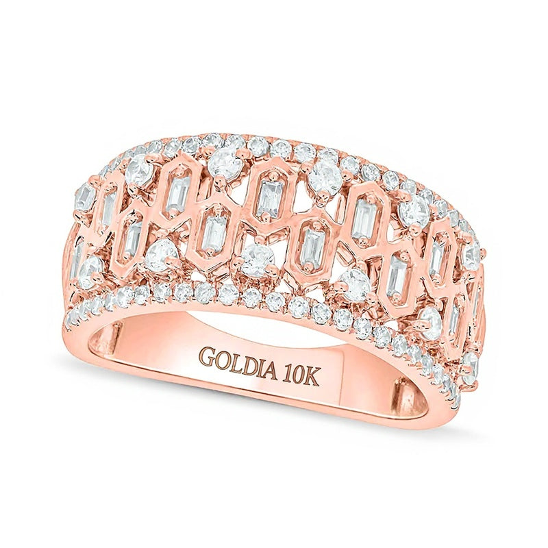 0.75 ct. Gesamtgewicht Diamant-Ring mit Hexagon-Muster in 10K Roségold