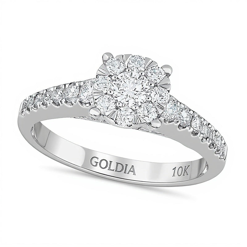 Halo-Verlobungsring mit Diamanten 0,63 ct. Gesamtgewicht in 10K Weißgold