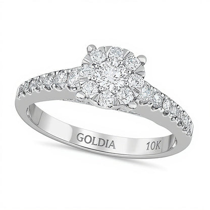 Halo-Verlobungsring mit Diamanten 0,63 ct. Gesamtgewicht in 10K Weißgold
